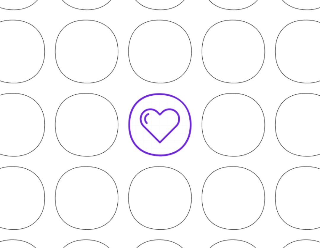 Purple heart in a purple circle surrounded by grey circles