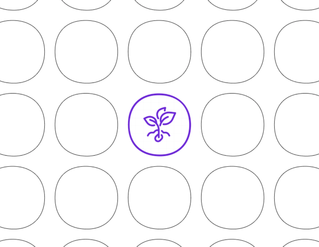 Purple plant in a purple circle surrounded by grey circles