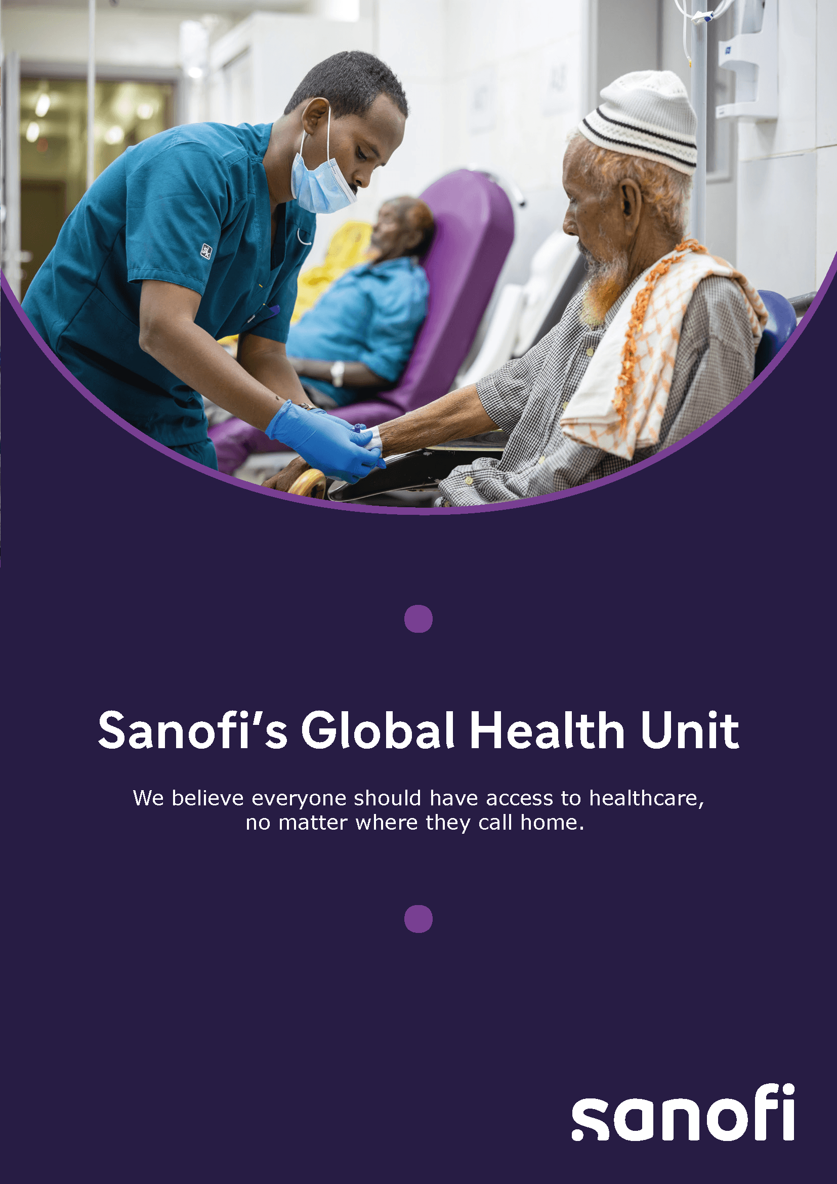 Front cover of Sanofi Impact Flipbook with a pharmacy building.