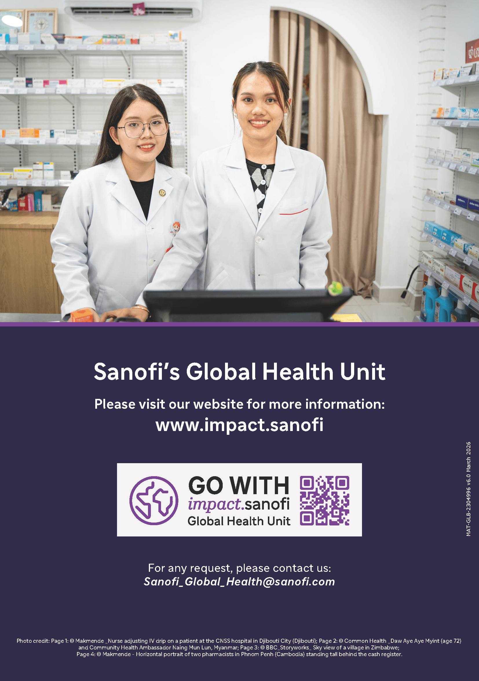 Back cover of Sanofi Flipbook with woman smiling at a child