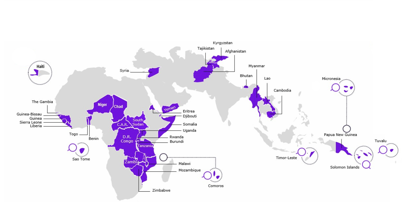 A map of the countries where Sanofi's Global Health Unit is present